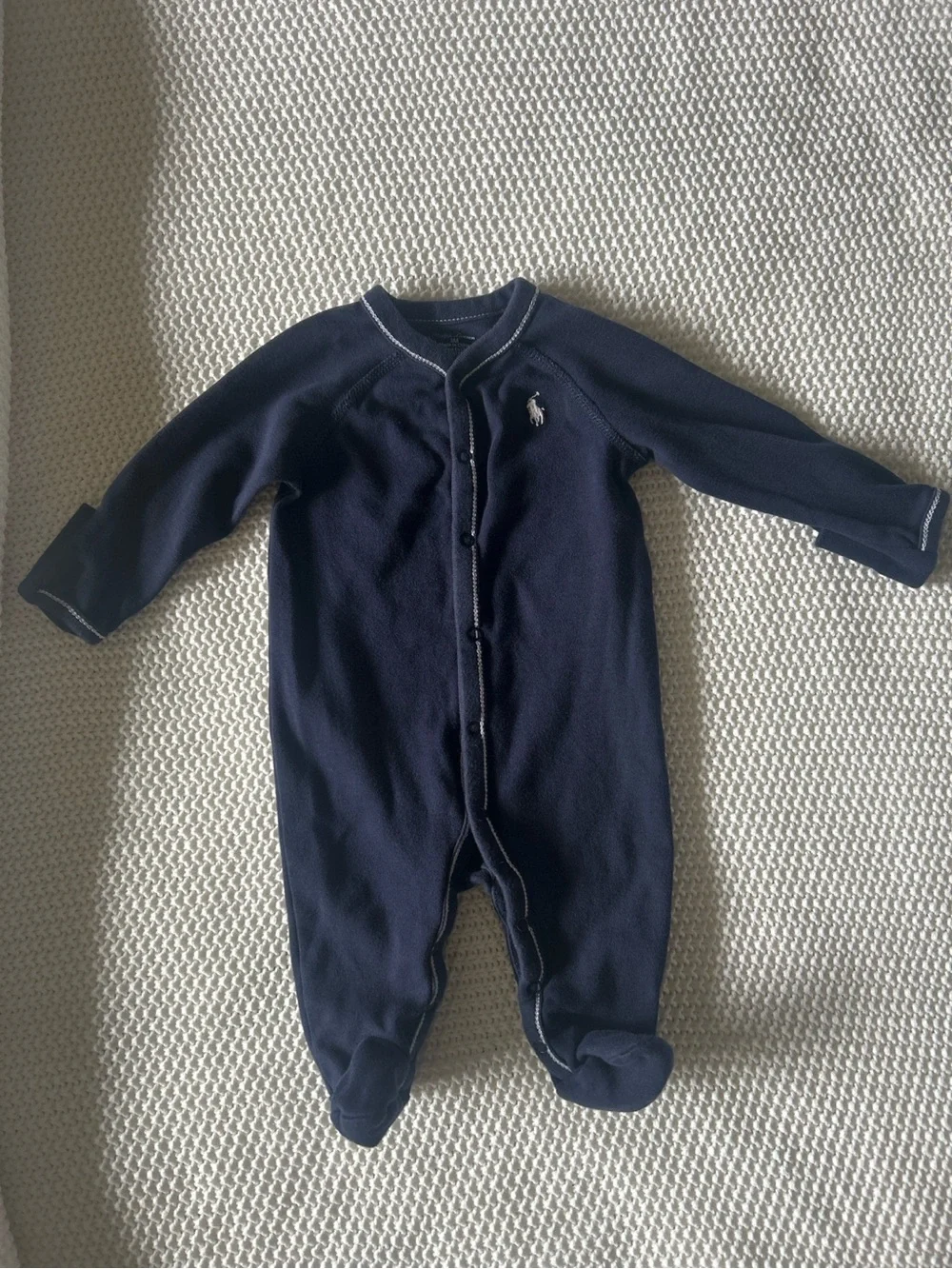 Ralph Lauren Baby 3M Navy Footed Cotton Sleeper One Piece Romper